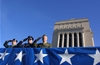 Retire military officers oversee a Veterans Day parade Nov. 12, 2001, in Indianapolis.
