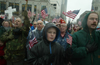 Military supporters say the pledge of allegiance during a Support Our Troops Rally Feb. 22, 2003, at the war Monument Circle in downtown Indianapolis.